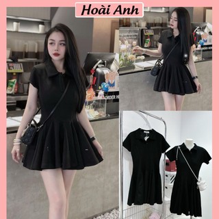 Váy Polo Nữ Đen Umi Xốp Xòe Bồng Gấu Ngắn Tay Đầm Nữ Cố Sơ Mi Dáng Xòe Gấu Freesize