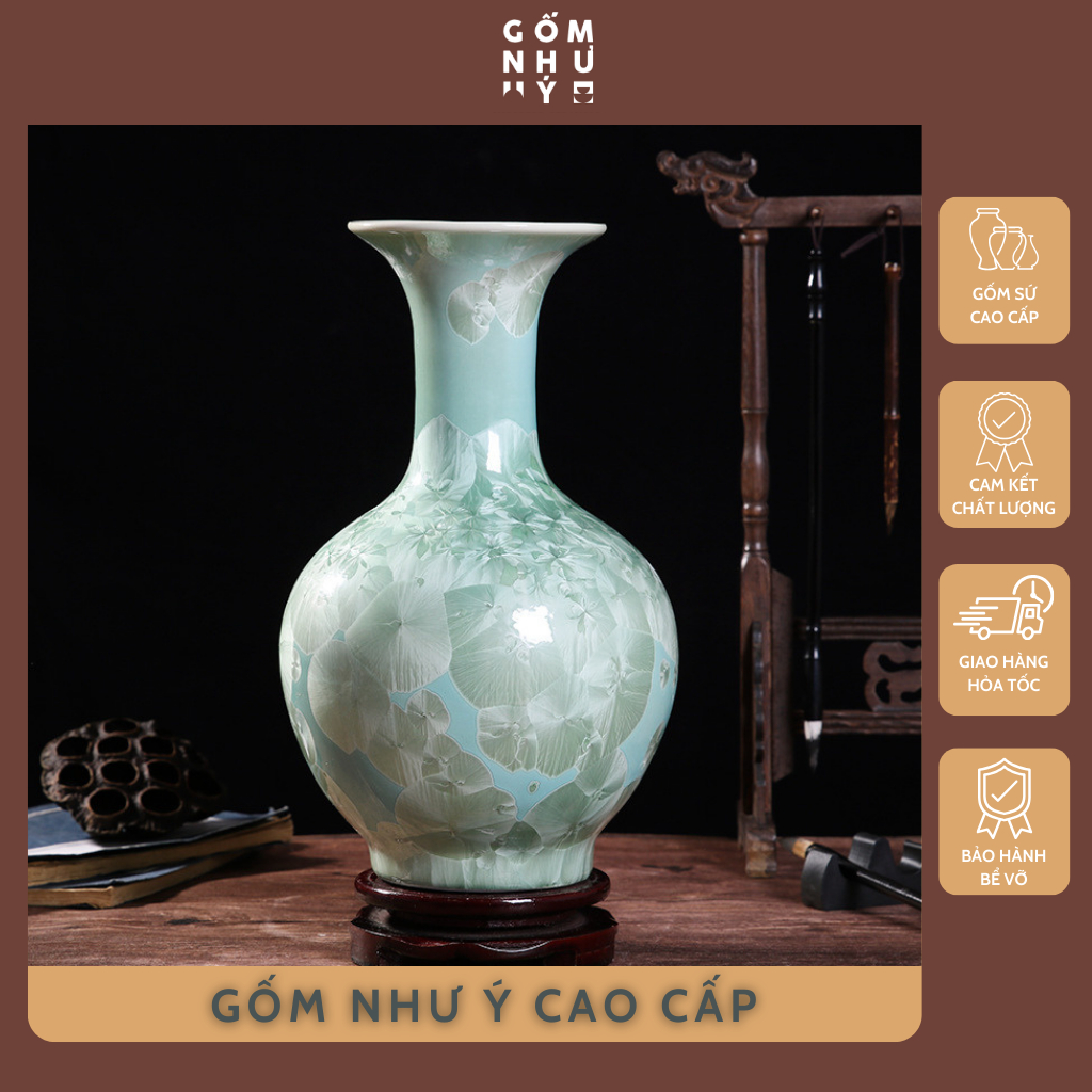 Bình hoa gốm pha lê men xanh lục bảo - Bình hoa trang trí kệ tủ, phòng khách, khách sạn...