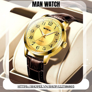 Đồng hồ da nam W13 dây da mặt mạ vàng siêu sang trọng