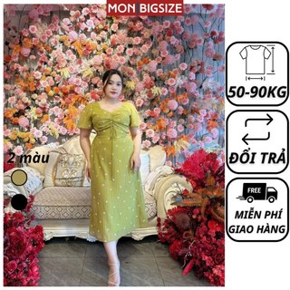 Váy bigsize nữ đầm dự tiệc đi chơi kiểu nhún ngực hoa in chất tơ mềm mịn MON big size 50 - 90kg