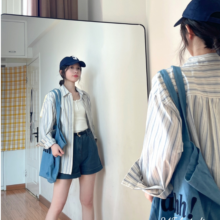 Áo sơ mi nữ dài tay kẻ sọc form rộng phong cách ulzzang Hàn Quốc 24Feb Studio AK39 | BigBuy360 - bigbuy360.vn
