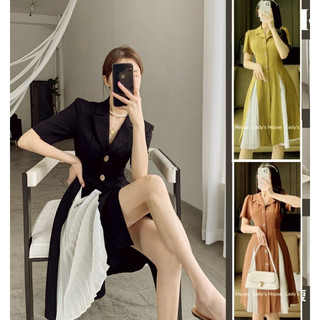 Đầm Thiết Kế Cổ Vest Vạt Phối Xếp Ly