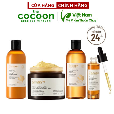 Bộ 4 sản phẩm nghệ cocoon Việt Nam: Sữa rửa mặt nghệ 310ml + Mặt nạ nghệ 100ml + Toner nghệ 310ml + tinh chất nghệ 30ml