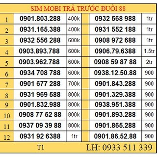 Sim mobifone trả trước đầu 090 đuôi 88