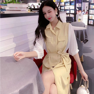 Đầm Suông Cổ Sơ Mi Phối Màu