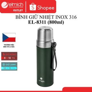 Phích Giữ Nhiệt 3 lớp Inox 316 Elmich EL-8311 (Mầu Xanh Lục, Dung tích 800ml, Có Quai Xách Tiện Lợi)