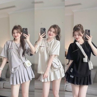 Sét váy thome áo phông tay ngắn túi ngực chạy viền thome sang chảnh mix chân váy xếp ly from chuẩn siêu xinh hot 2024