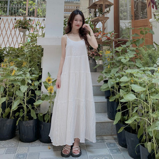 Váy đầm maxi dáng dài 2s chất xốp không nhăn vintager trơn nàng thơ nhẹ nhàng