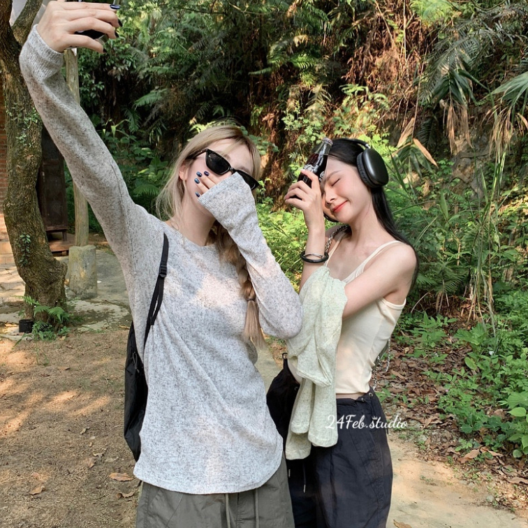 Áo len thun tiêu trơn dài tay phong cách ullzang Hàn Quốc 24Feb.Studio APN18