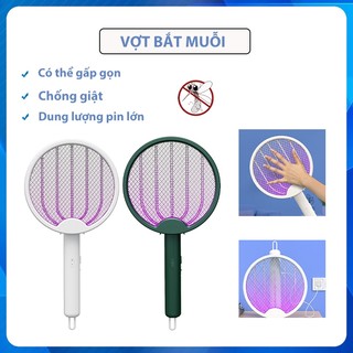 Vợt bắt muỗi vợt muỗi thông minh gấp gọn có đèn thiết kế 2 lớp lưới an toàn