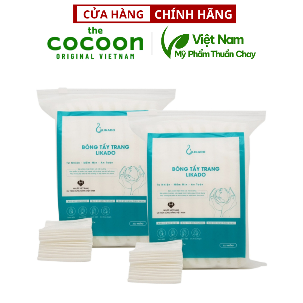 Combo 2 Bông tẩy trang 222 miếng Likado chất liệu Cotton túi 222 miếng 3 lớp dùng để tẩy trang sau k