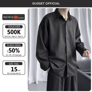 Áo Sơ Mi Nam Kẻ Sọc GUSSET VERTICAL STRIPED SHIRT GS12, Sơ Mi Nam Dài Tay Kẻ Sọc Dọc Xanh Thiết Kế Hàn Quốc