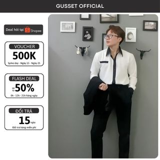 Áo Sơ Mi Nam Dài Tay GUSSET, Áo Sơ Mi Trắng Nam Form Rộng Phối Viền Tay Và Túi Lịch Lãm Sang Trọng