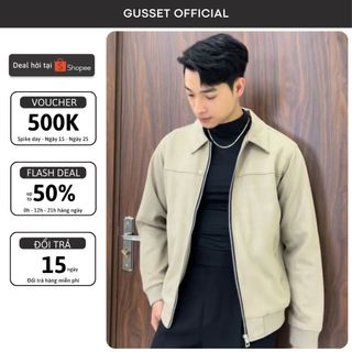 Áo Khoác Bomber Nam Da Lộn GUSSET Vải Mềm Mịn Cao Cấp, Áo Khoác Jacket Form Boxy Đính Cúc Trẻ Trung ADL03