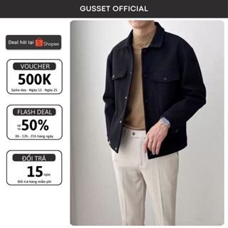 Áo Khoác Da Lộn Nam Cao Cấp GUSSET, Áo Khoác Nỉ Nam Thu Đông Cổ Bẻ Form Rộng Chất Vải Mềm Mịn Ấm Áp