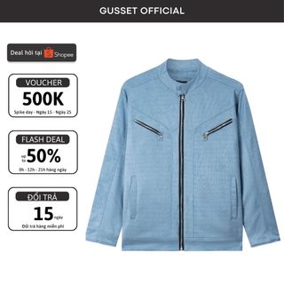 Áo Khoác Da Lộn Cổ Đứng GUSSET Có Lớp Lót Trần Bông Dày Dặn Phối Khóa Phong Cách Hàn Quốc Trẻ Trung