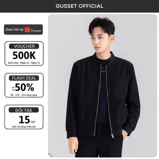 Áo Khoác Bomber Nam Da Lộn GUSSET Thiết Kế Vai Raglan Vải Mềm Mịn Dày Dặn Style Hàn Quốc