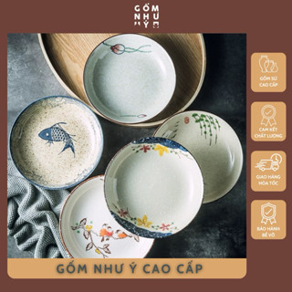 Đĩa sứ tròn sâu lòng đựng thức ăn men mịn cao cấp họa tiết tiểu cổ sứ dày dặn an toàn dể vệ sinh 