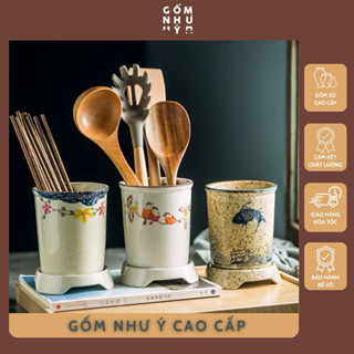 Ống đựng đũa sứ tráng men mịn họa tiết men tiểu cổ dày dặn, dễ dàng vệ sinh