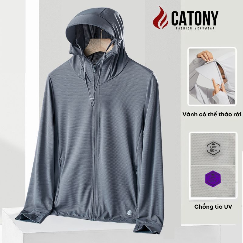 Áo chống nắng nam nữ, áo khoác đi nắng chống tia UV big size mũ có thể tháo rời vải lụa băng siêu mát CATONY KP109