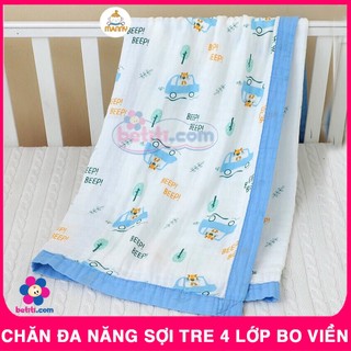 Chăn Đa Năng Sợi Tre 4 Lớp Bo Viền Cho Bé Sơ Sinh, Chăn Đắp Mùa Hè Cho Bé Mềm Mại 100% Sợi Tre Kích Thước 110x130Cm