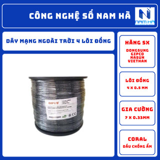 Dây mạng ngoài trời 4 lõi đồng gipco có dây thép gia cường - dầu chống ẩm - băng nhôm chống nhiễu cuộn 500m