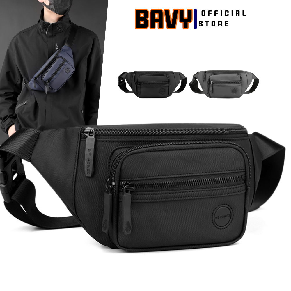 Túi đeo chéo nam, Túi bao tử đeo hông đeo bụng BAVY FASHION đựng tiền vải chống nước có ngăn chống trộm TĐC32AB