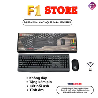 Bộ Bàn Phím Và Chuột Tĩnh Âm MONSTER Không Dây 2.4GHz Độ Phân Giải 1600DPI Phiên Bản 2023 DC10 F1 STORE