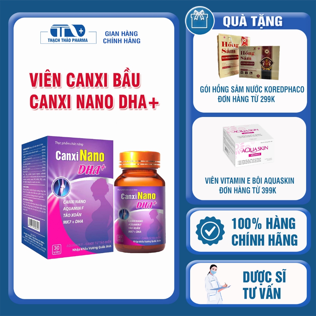 CANXI NANO +DHA+ D3+ K2+ INULIN DÀNH CHO BÀ BẦU - LỌ 30 VIÊN