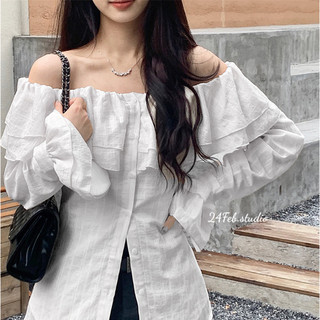 Áo sơ mi bèo trễ vai phong cách vintage Hàn Quốc