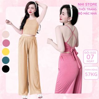 Set Bộ Nữ NHISTORE Áo Hai Dây Chéo Quần Dài Chất Thun connton Cá Tính Freesize Dưới 57kg