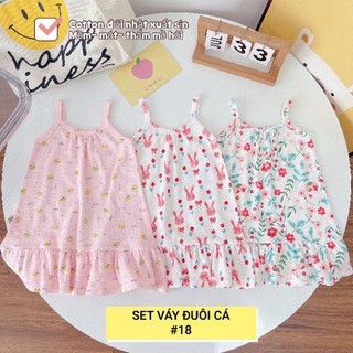 [9-16kg] Set 3 Váy đầm 2 dây chất liệu cotton dáng suông kèm đuôi cá bé gái