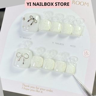 Móng chân giả, MC55, nail box thiết kế, sơn gel ngũ cốc gắn charm nơ (tặng keo dũa)