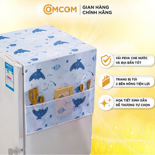 Tấm phủ tủ lạnh máy giặt COMCOM chất liệu vải Peva chống bụi & không thấm nước với hoa văn đẹp mắt