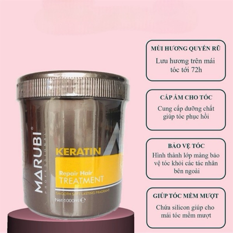 Kem xả tóc, ủ tóc, hấp tóc  Marubi Keratin chính hãng 1000ml, Kem hấp tóc Marubi Keratin phục hồi tó
