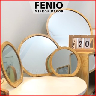 Gương gỗ để bàn trang điểm FENIO gương trang điểm để bàn dáng tròn khuyết xinh xắn
