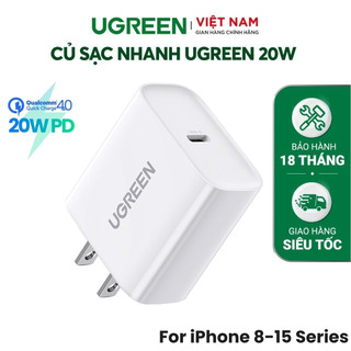  Củ sạc nhanh UGREEN 20W cho iphone USB-C PD 3.0 QC4.0 QC3.0 USB Type-C Ugreen CD137 60449 