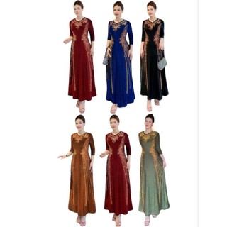 Đầm dạ hội trung niên đi tiệc thun nhũ mịn ép đá bigsize 80kg, Đầm dạ hội trung niên nhũ kim tuyến ép đá size lớn 80kg