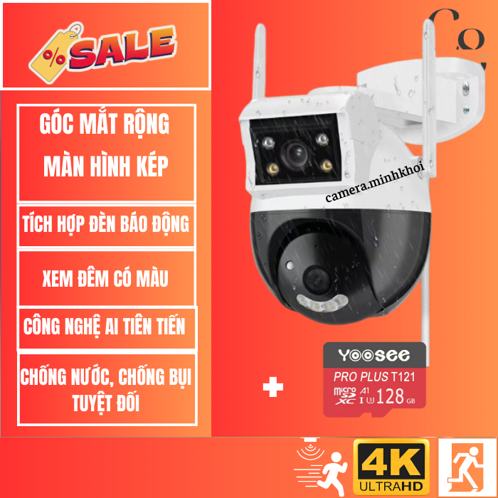 Camera 2 mắt Yoosee ngoài trời G36PRO PTZ Góc rộng - Xoay 360 - Có Màu Ban Đêm