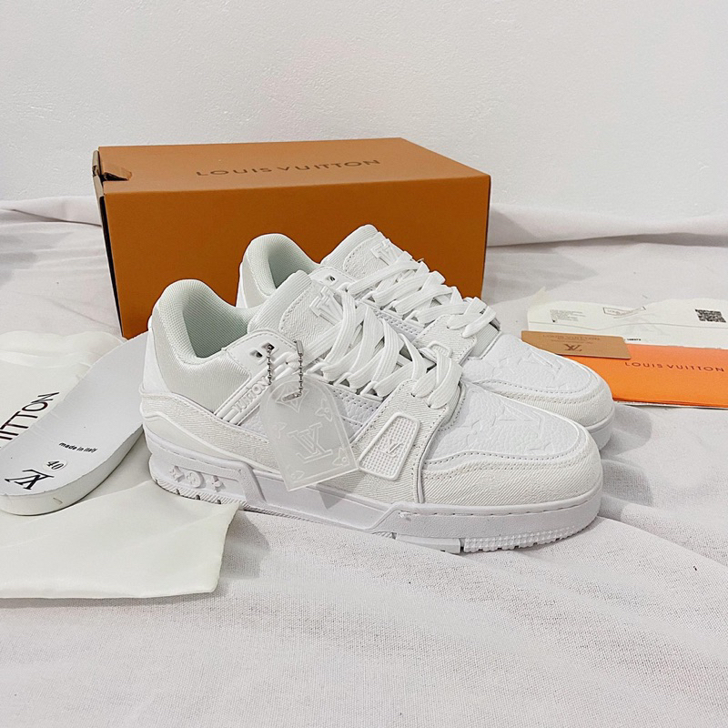 Giày Louis Vuitton LV Trainer Full Trắng, Giày LV Đủ Size Nam Nữ Siêu Chất Tặng Kèm Tất