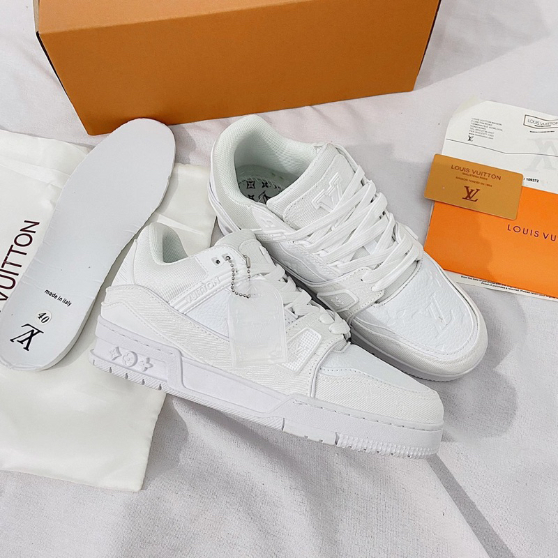Giày Louis Vuitton LV Trainer Full Trắng, Giày LV Đủ Size Nam Nữ Siêu Chất Tặng Kèm Tất