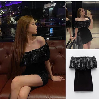 Đầm trễ vai lấp lánh bling zara xuất