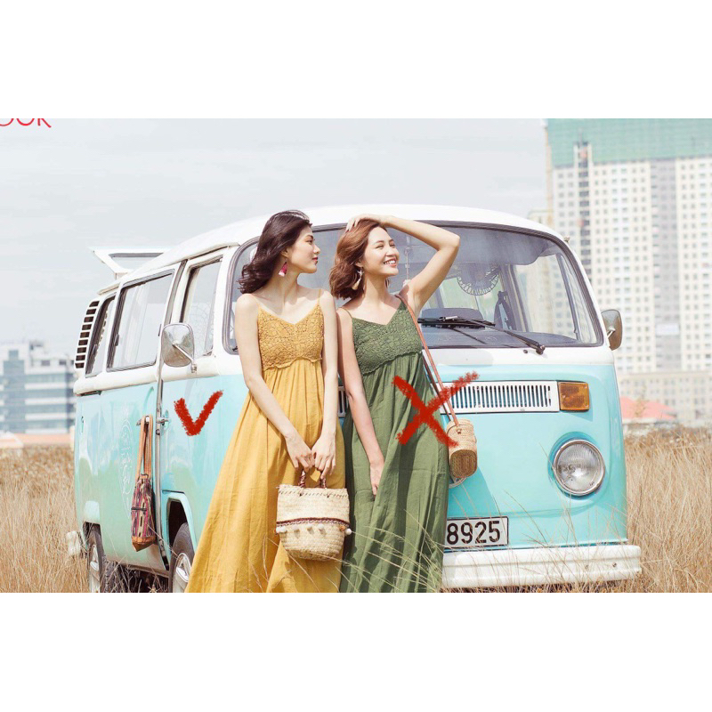 Đầm vàng Sò Vintage