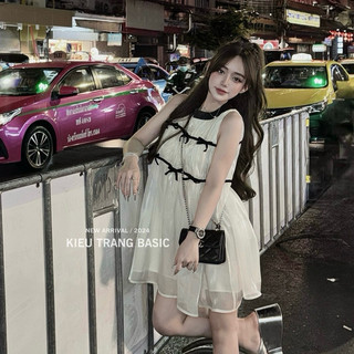 [V1.637] Váy Tơ 3 Lỗ Đính Nơ Dáng Suông Hàng 2 Lớp Siêu Xinh