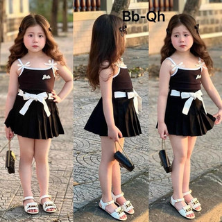 Sét váy hai dây chân váy dập li cho bé