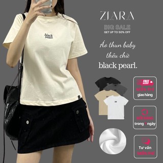 áo thun nam nữ, thiết kế bởi ZIARA, IN CHỮ" BLACK PEARL " chất liệu thun coton co giãn 2 chiều