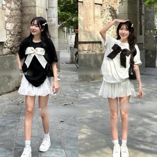 [Giá tốt nhất]Áo over size dáng rộng Đính nơ ngực 2 màu kèm ảnh thật LanuShop