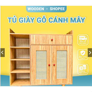 Tủ Giày Gỗ Cánh Mây Lắp Ghép Có 3 Ngăn Tiện Ích, Tủ Đựng Giày Kèm Kệ Đa Năng Và Ngăn Để Đồ Đa Năng Chất Gỗ MDF