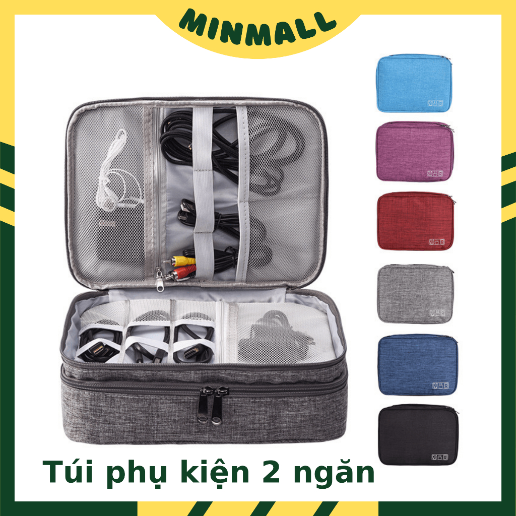  Túi đựng phụ kiện điện tử 2 ngăn ,phụ kiền công nghệ đa năng chống thấm du lịch tiện lợi 