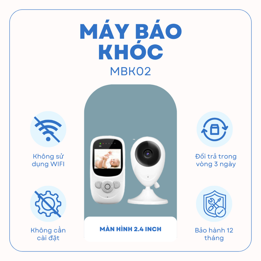 Máy Báo Khóc Baby Monitor Màn Hình 2.4 In Không Wifi, Camera Giám Sát Trẻ Em Siêu Nét mbk02